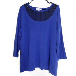 Victor Costa Occasion Womens Pullover Knit Blouse Size 2X Blue Casual Chic Top